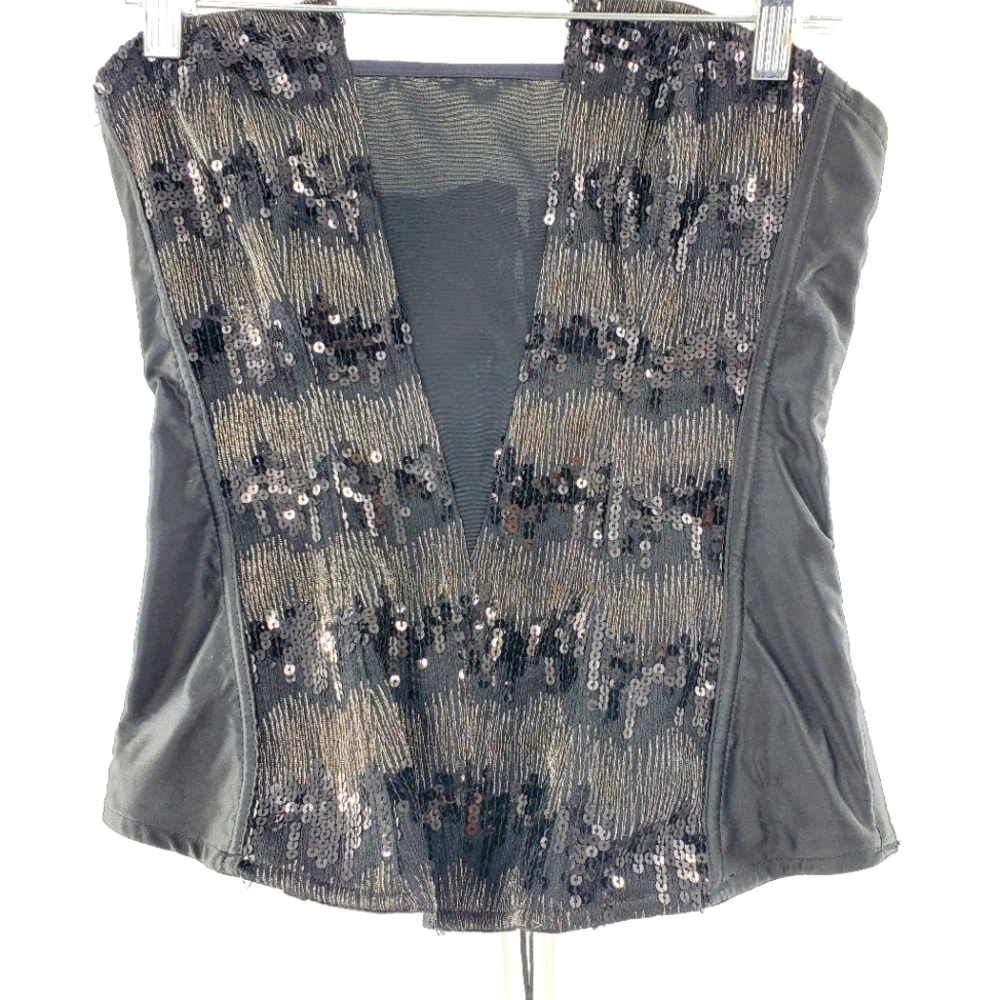 Frederick's of Hollywood black lace up sequined corset Large